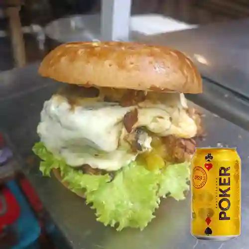 Combo Burguer Parrilla + Cerveza Poker Lta 330ml