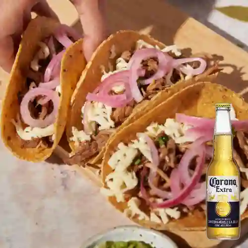 Combo Tacos Cochinita Pibill + Corona Bot. 355ml