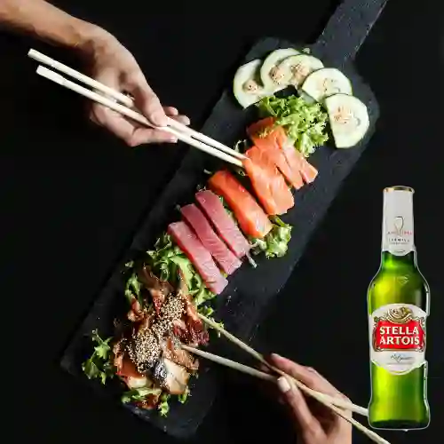 Combo Sashimi de Salmón + Stella Artois 355 ml
