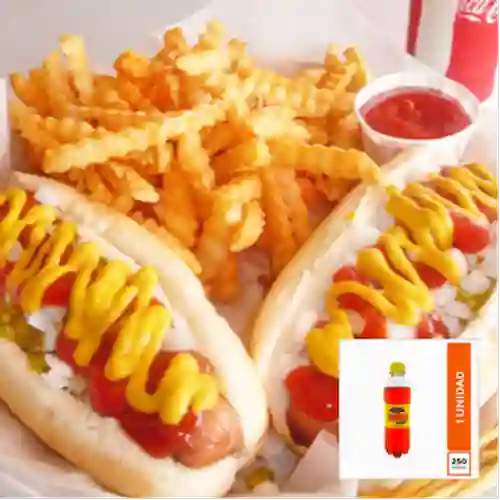2 Perros Calientes +2 Papas Francesas +Colombiana 250ml