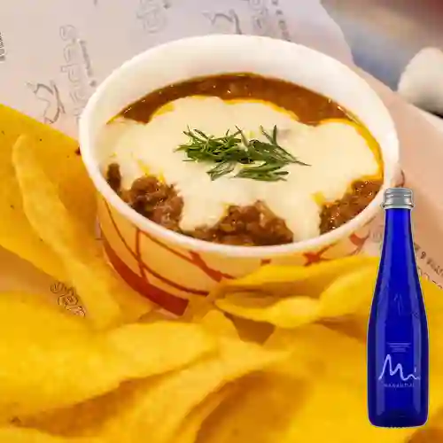 Nachos Sencillos Chili c/ Carne +Agua Manantial 500Ml
