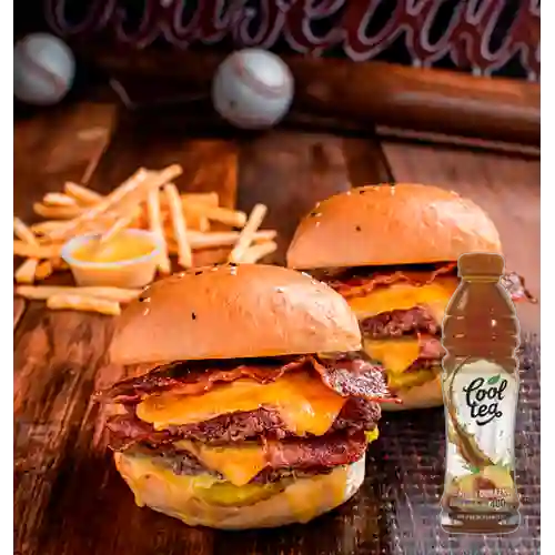 2 Bacon Double Smashed&Fries +Cool Tea Durazno 400ml