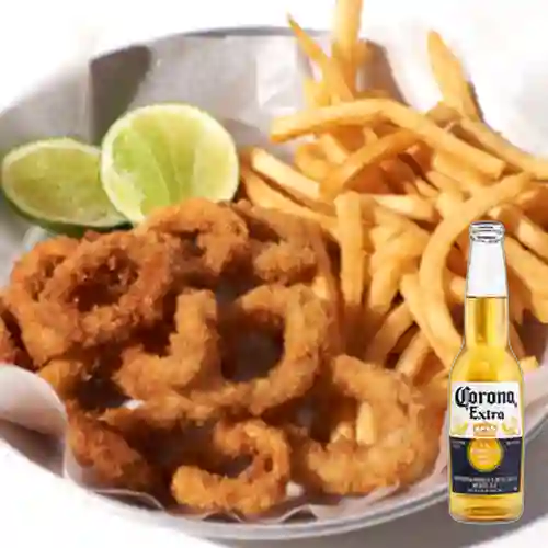 Combo Calamares Crispy y Papas Fritas + Corona 355 ml