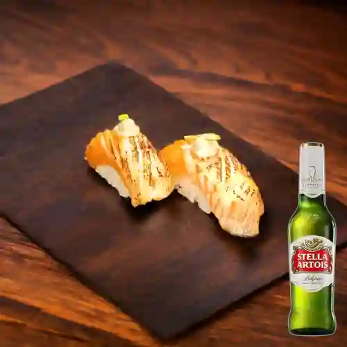 Combo Nigiri Salmón Aburi + Stella Artois 335 ml