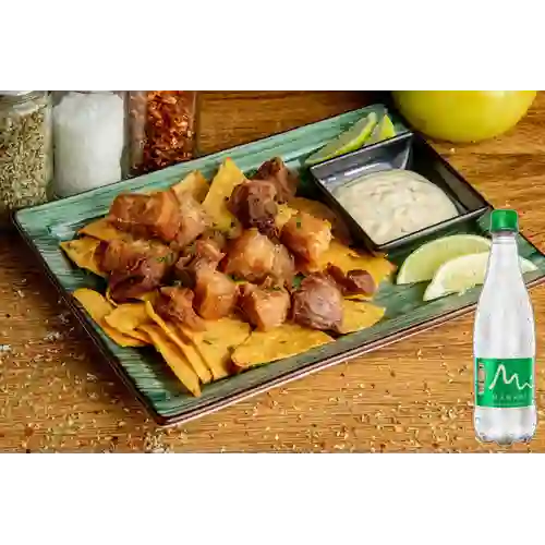 Combo Chicharrones al Barril +Manantial C/gas 600ml