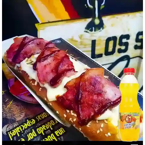 Perro Doble Cañón c/ Tocineta +Hit Naranja Piña 500ml