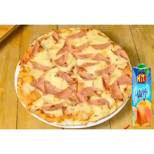 Combo Pizza Sencilla Mediana de Jamón + Hit Mango 1 l