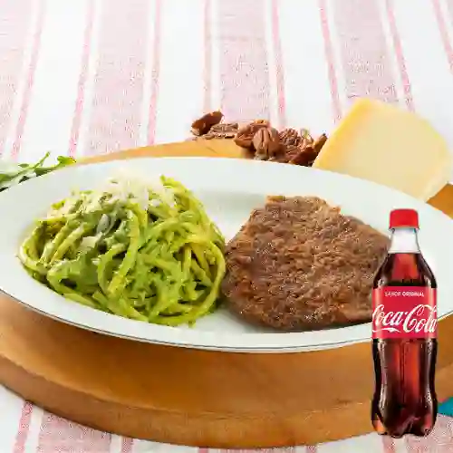 Bucatini en Pesto&Sabana de Lomo +cocacola Org 500ml