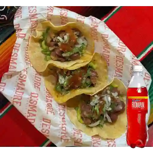 Combo Tacos de Chicharrón X 3 Und + Kola Roman 400 ml