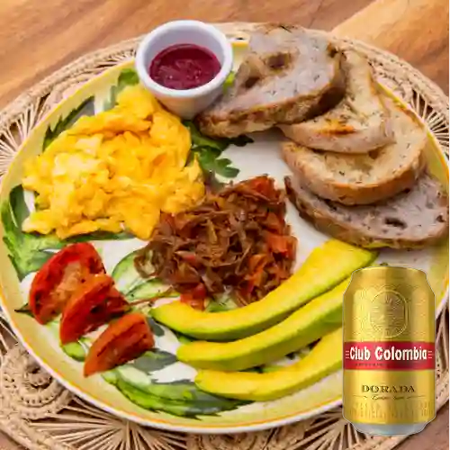 Combo Huevos Ropa Vieja + Club Colombia Dorada 355 ml