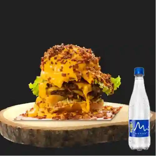 Hamburguesa Gratinada Cheddar +Manantial S/gas 600ml