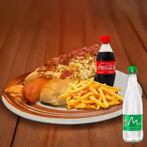 Combo Perro Hawái + Manantial con Gas 600 ml