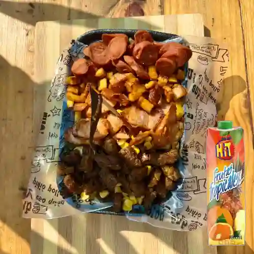 Salchi Montañera x2 +Hit Tropical Familiar 1L Tetrapack