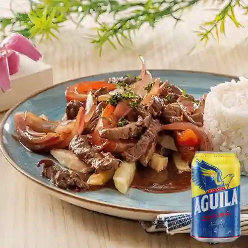 Combo Lomo Saltado + Cerveza Aguila Original Lta 330ml