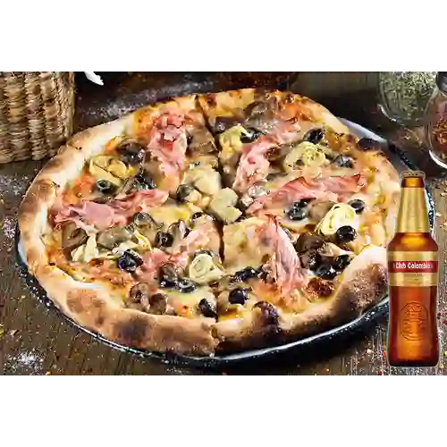 Combo Pizza Capricciosa + Club col. Dorada Bot. 330ml