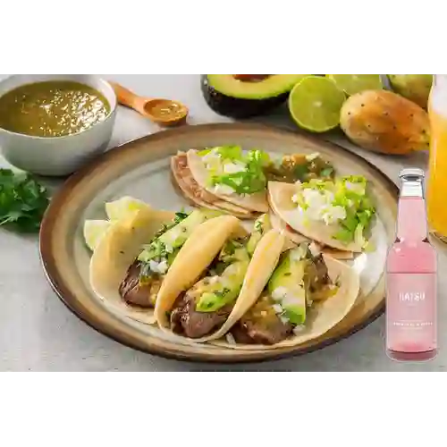 Combo Taco de Asada + Hatsu Frambuesa Rosas 300 ml