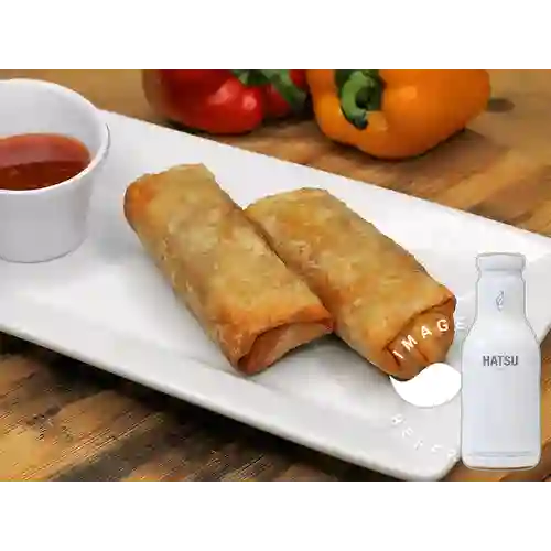 Spring Rolls de Pollo +Hatsu Blanco Mangostino 250ml
