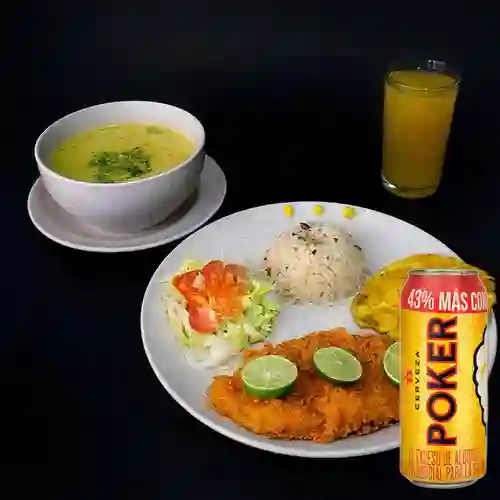 Combo Chuleta de Pescado + Poker 330 ml