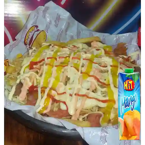 Salchipapa Super Especial para Dos +Hit de Mango 1L