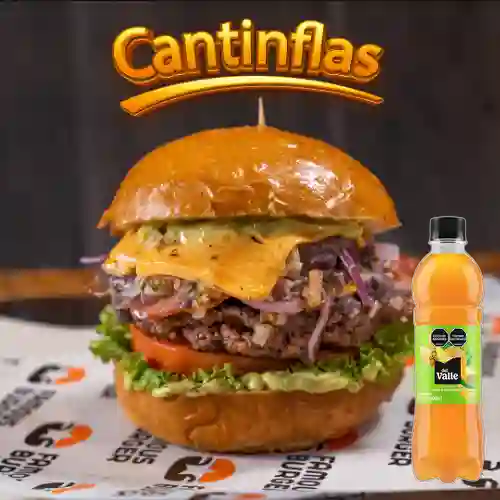 Hamburguesa Cantinflas + Del Valle Mandarina Piña 500ml