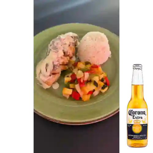 Combo Pollo en Salsa de Champiñones + Corona 330 ml