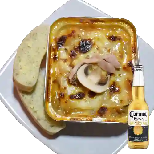 Combo Lasagna Pollo Champiñon + Corona 350 ml