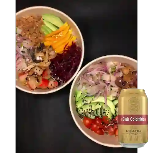 Combo Arma Tu Poke Bowl + Cerveza club colombia 330 ml