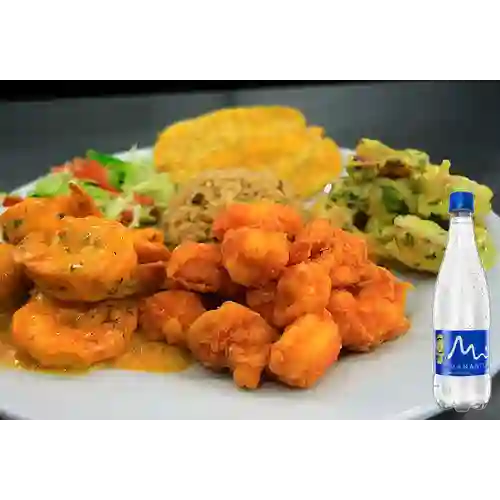 Combo Triple de Camarones + Manantial Sin Gas 600 ml