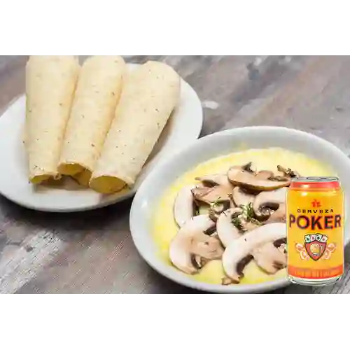 Combo Cazuelita de Champiñón + Cerveza Poker
