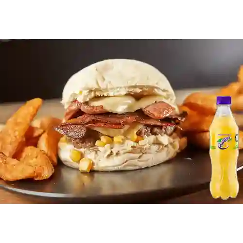 Combo Hamburguesa Rústica+papas +Quatro Orig 400ml