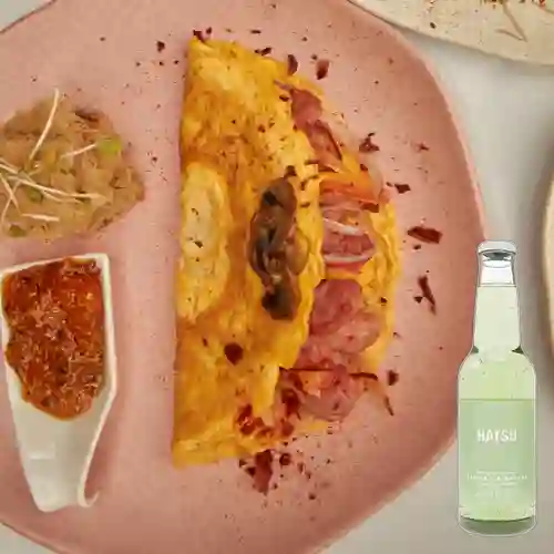 Huevos Al Gusto con Tostadas +Hatsu Sandía/Albahaca 300ml