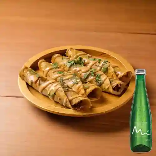 Combo Flautas de Pibil X4 + Manantial Con Gas 300 ml