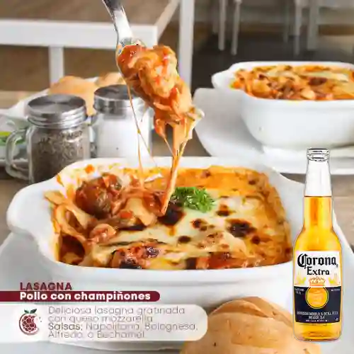 Combo Lasagna Pollo + Cerveza Corona 330 ml