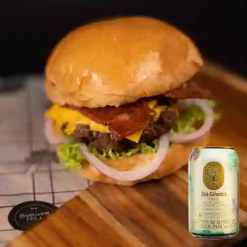 Combo Burger Queso&Tocineta +Club col. Dorada 330 ml