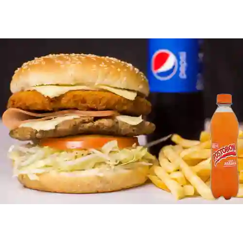Combo Hamburguesa Doble Mixta +Naranja Postobón 500ml