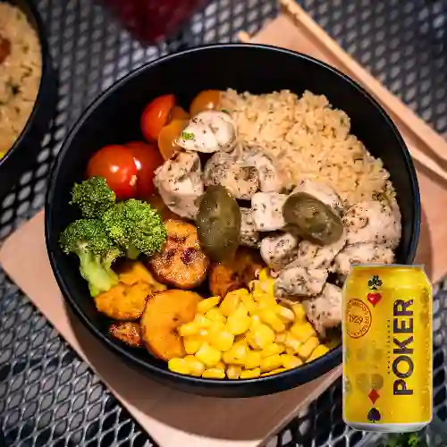 Combo Bowl Sencillo + Cerveza Poker Lta 330ml