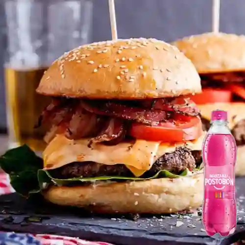 Hamburguesa la Del Rancho +Postobón Manzana 250Ml