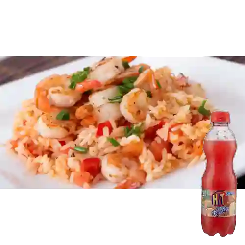 Arroz c/ Camarones Caja Mediana +Hit Frutos Trop 500ml