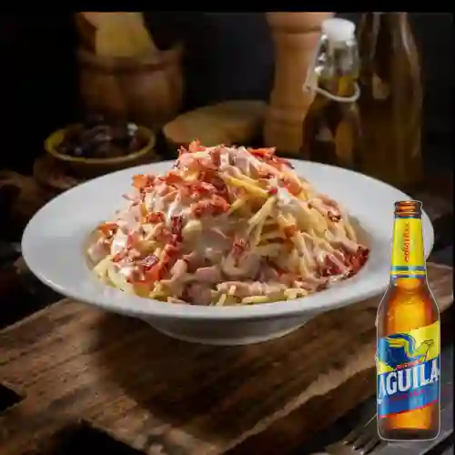 Combo Spaghetti a la Carbonara + Cerveza Aguila