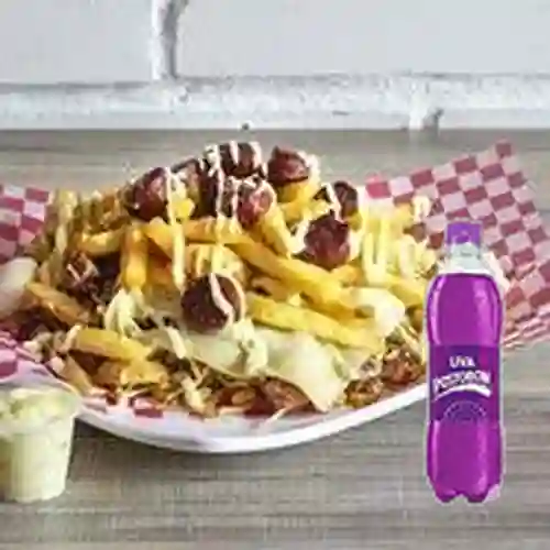 Combo Salchipapa American + Gaseosa Uva 250Ml.