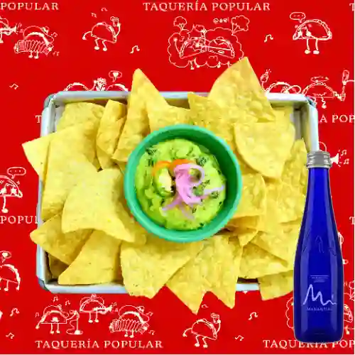 Combo Totopos con Guacamole + Agua Manantial 300 ml