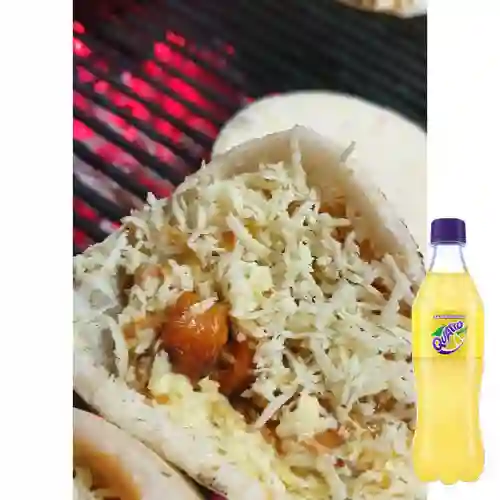 Arepa Salchicha Super Ranchera +Gaseosa Quatro 400ml
