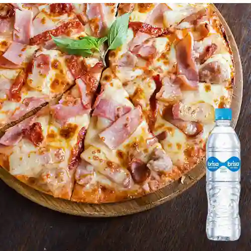 Pizza personal jamón y queso+agua brisa