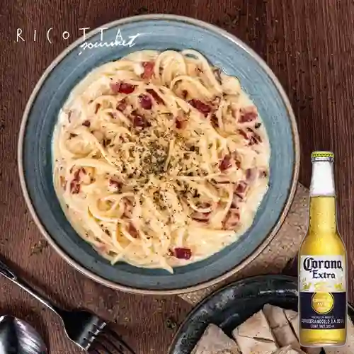 Combo Pasta Carbonara + Cerveza Corona Bot. 355ml