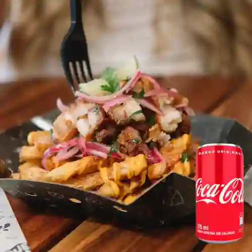 Box Chicharrón Crocante Acevichado +CocaCola Org Lata 235ml