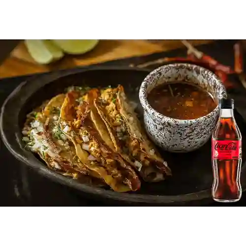 Combo Tacos de Pollo Birria +Cocacola S/az 300ML