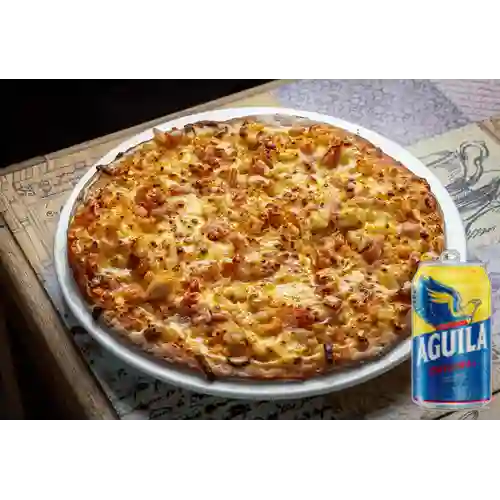 Combo Pizza Pollo Tocineta Miel Mostaza + Aguila