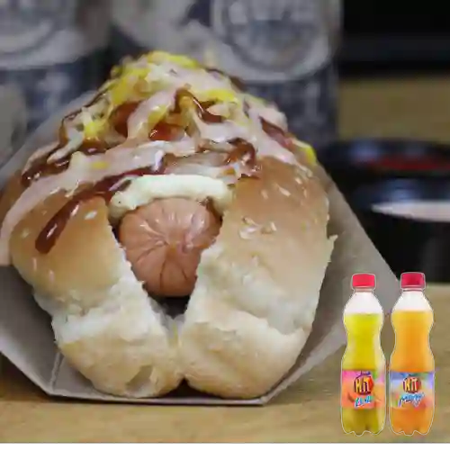 Combo Hot Dog King Xl Parrilla + Jugo Hit 500Ml