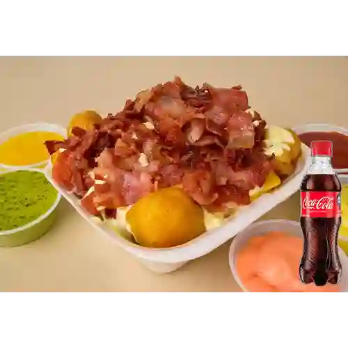 Salchipapa Tocineta&Queso +Gaseosa Personal 400Ml