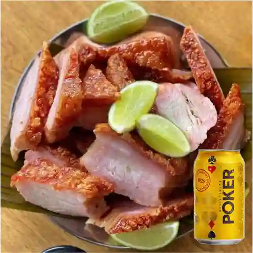 Combo Chicharrón Totiado + Cerveza Poker Lta 330ml